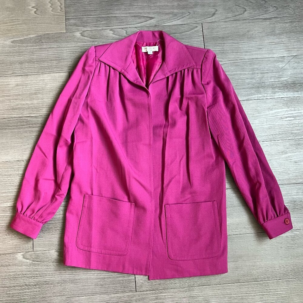 Vtg 70s Fuchsia Blazer Oversized Open Front Adolph Schuman for Lilli Ann Size L